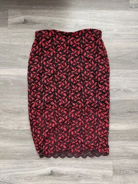 Zara Black and Red Lace Pencil Skirt